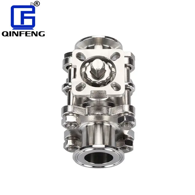 QINFENG SS316 Stainless Steel Cf8m Sanitary Low Platform Full Bore PTFE Seat Tri-Clamp End 3 PC Ball Valve For Food And Beverage