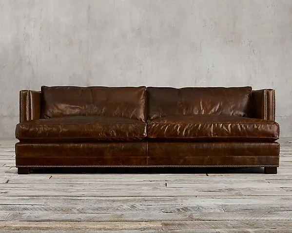 Conjunto de muebles de sofá de cuero auténtico clásico Retro