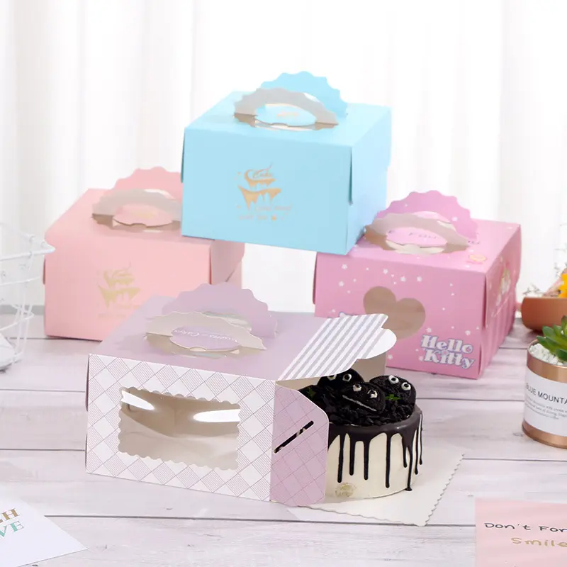 4 Inch Cartoon Cake Box Verpakking Met Verdikte Open Raam Draagbaar Voor Verjaardagstaart Doos