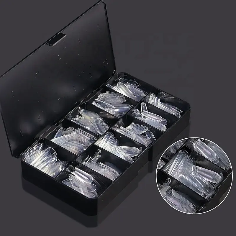 2024 nouveau cercueil Ultra-mince Transparent français faux faux imbiber Gel ongles conseils ongles artificiels pour Salon d'art des ongles