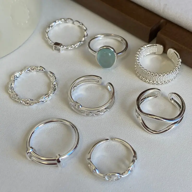 Kore geometrik kadınlar lüks 925 ayar gümüş taş parmak ince moda takı yüzük