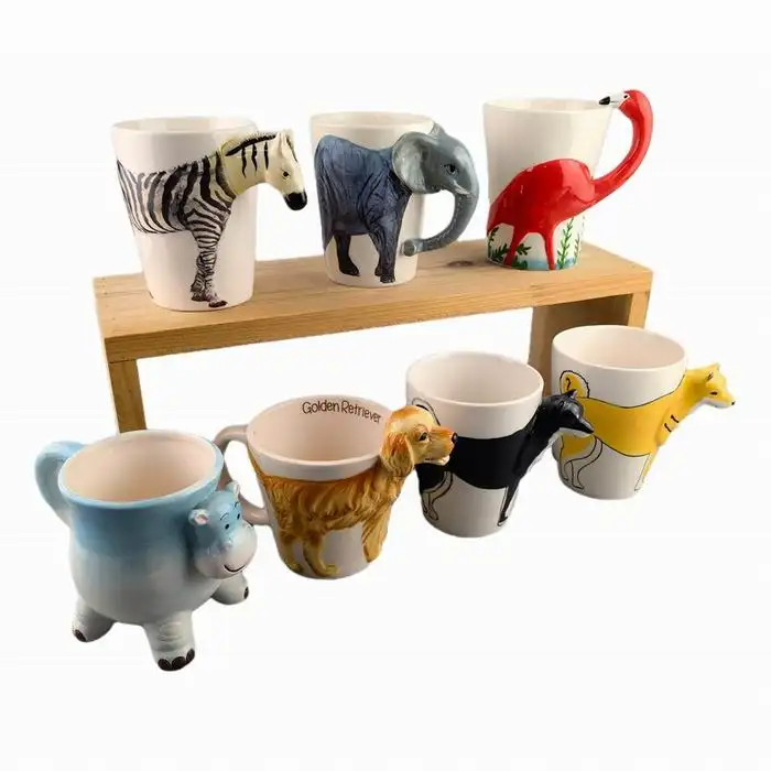 Disesuaikan 3D Hewan Bentuk Keramik Cangkir Kopi 3D Embossment Anjing Cangkir Air Kartun Hewan Keramik Mug Gajah Bentuk Cangkir Kopi