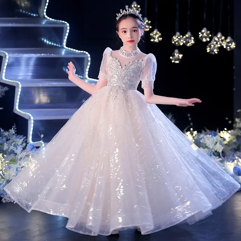 Kinder kleider Prinzessin Spitzen kleider Kleine Mädchen Flauschiges Garn über Klavier Performance Kostüme