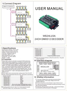 WS24LU3A DC5V-24V 24A 36A 72A 12V 24V LED-Streifen-Controller 3Ch RGB 24Ch Dmx512 Decoder