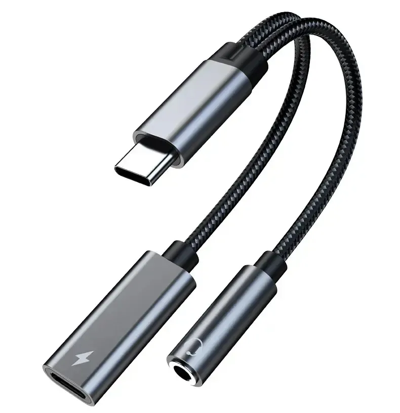 Adattatore per cuffie e caricabatterie USB C-to-3.5mm di alta qualità 2-in-1 C PD 3.0 jack audio ausiliario e cavo adattatore di ricarica rapida