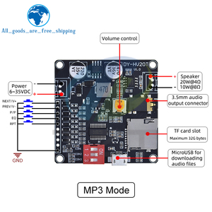 TZT DY-HV20T 12V/24V potenza supply10W/20W modulo di riproduzione vocale che supporta lettore musicale MP3 scheda Micro SD per Arduino - Product Image 6