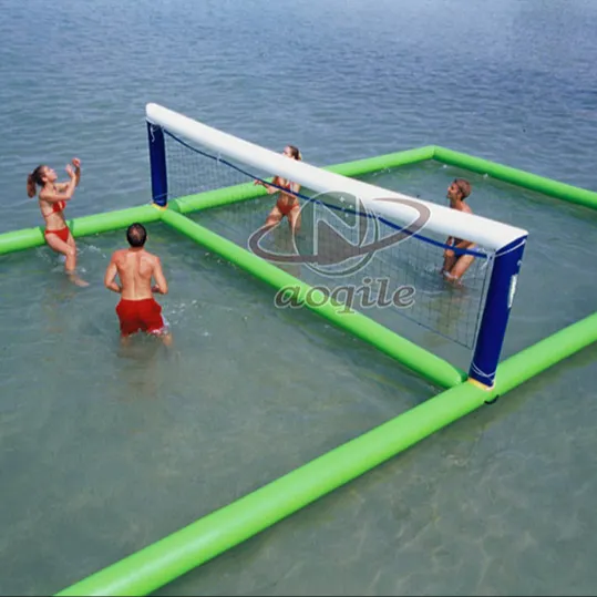 Cesta de red de juego de agua flotante inflable al aire libre equipo de soporte de voleibol de playa inflable