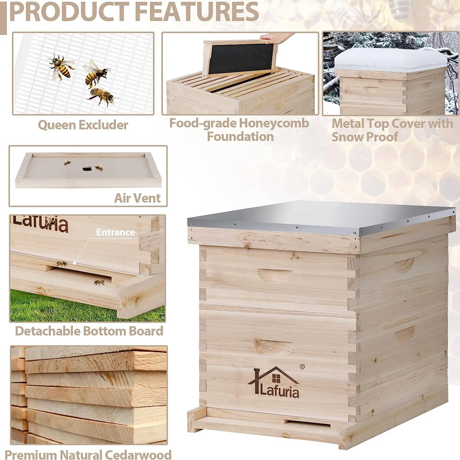 Lafulia 2-stöckiger 20-Rahmen-Langstroth-Honigwaben-Bienenstock Holz bienenstock für die Bienenzucht
