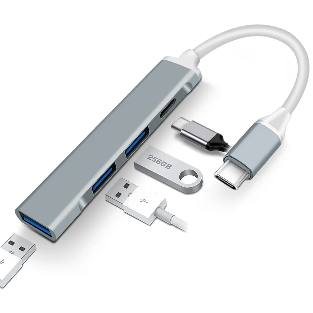 อะแดปเตอร์แยก Type C ความเร็วสูงสําหรับอุปกรณ์คอมพิวเตอร์พีซี Multiport 4 พอร์ต USB Hub