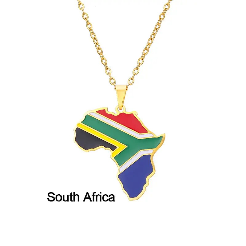 Mujeres Hombres África Mapa Joyería Acero inoxidable País Bandera Collar Esmalte África Continente Forma African Country Flags Collar