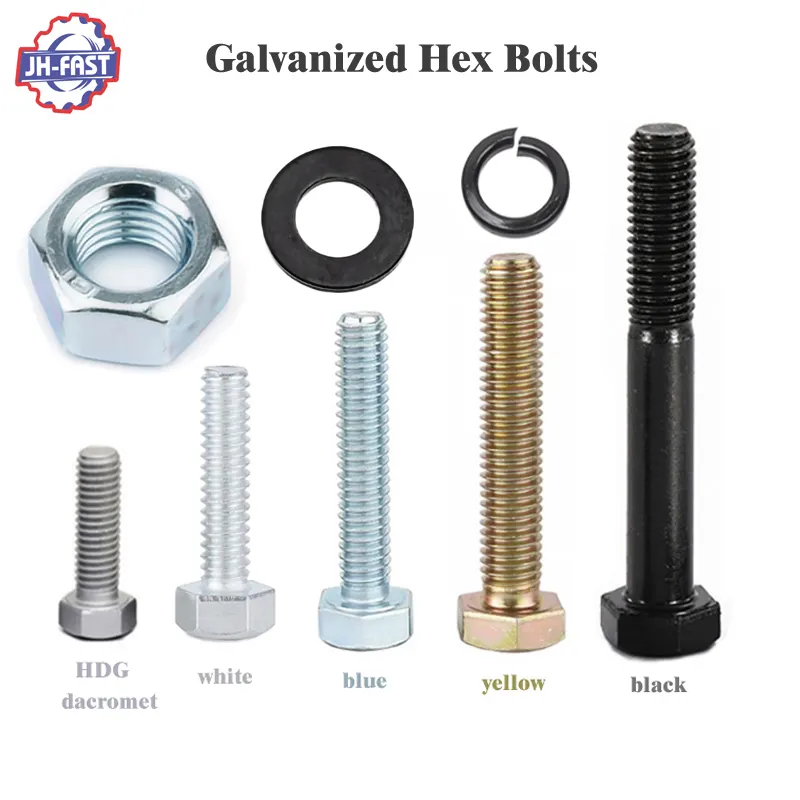 1/4 pouces grade 8 boulon hexagonal noir jaune dacromet électrique galvanisé à chaud zinc din 933 din 931 8.8 hdg boulon et écrou à tête hexagonale
