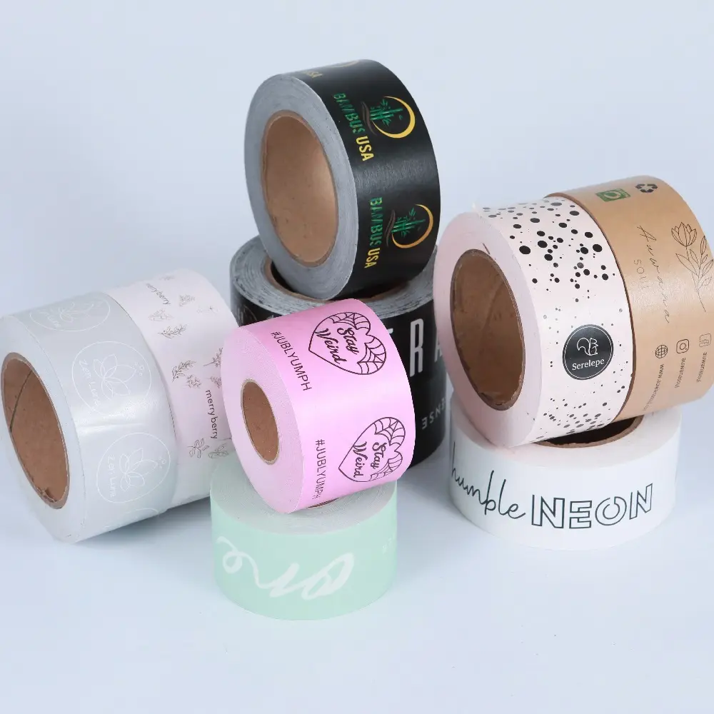 Ruban d'emballage en papier kraft renforcé avec logo design personnalisé ruban kraft brun biodégradable écologique activé par l'eau