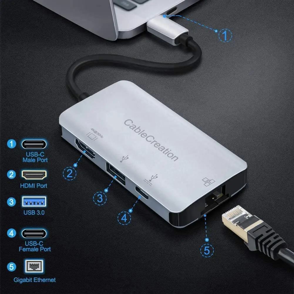 High Speed 4 in 1 Typ C zu USB 3.0 HDMI Rj45 Ethernet Multi port Adapter USB C HUB Dock für Mat ebook