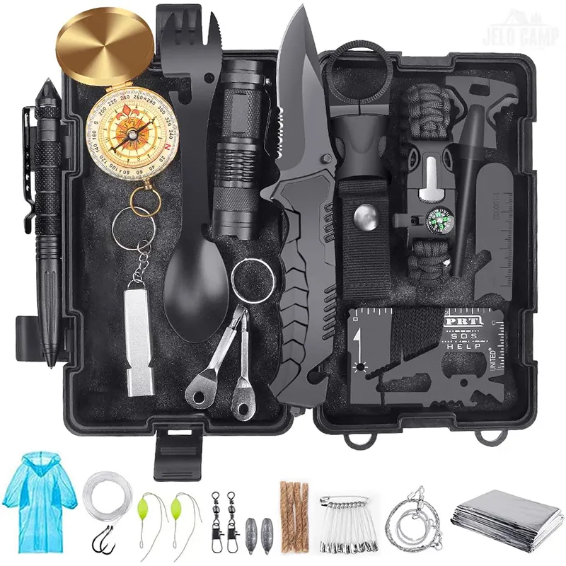 33 in 1 Camping Survival Gear Tool Kits Adventure Road Trip Tactical Essentials Cool Gadgets Hiking Emergency Survival Kits