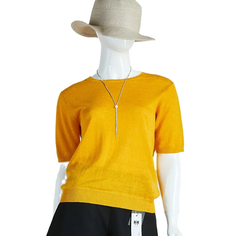 High Quality Linen Knitted Round Neck Short Sleeve Fashion And Simple
