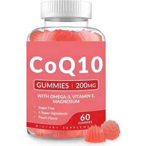 無糖CoQ10ガミー大人用コエンザイムQ10オメガ3エネルギー脳と抗酸化サポート付きQ10サプリメント - Product Image 1