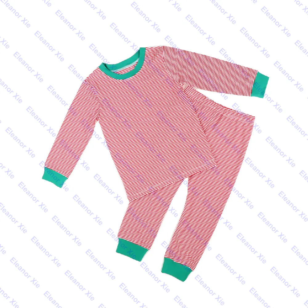 2025 su misura per bambini pigiama natale a righe rosse monogramma in maglia 2 pezzi set pigiama pigiami per bambine