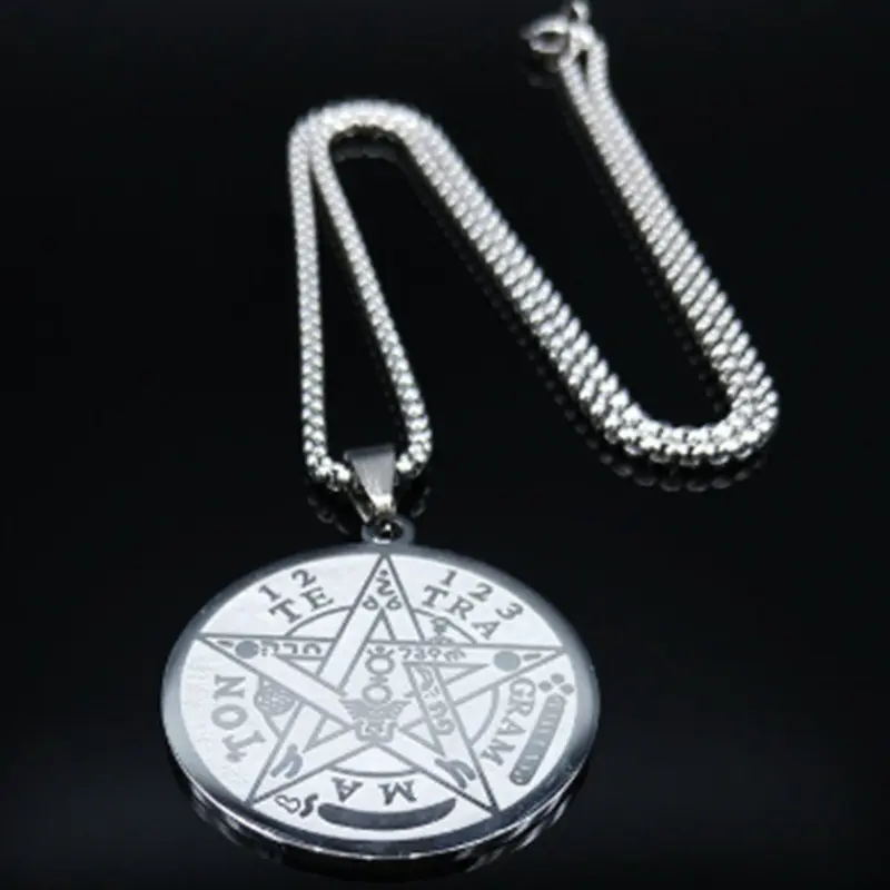 Acero inoxidable Tetragrammaton Pentáculo Colgante Wiccan Solomon Pentagram Amuleto Collar Para Hombres