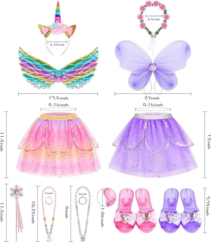 Vestido de princesa para niños, disfraces de juego, conjunto de disfraces para niñas, unicornio, alas de mariposa, zapatos de princesa, juguetes, regalos para niñas