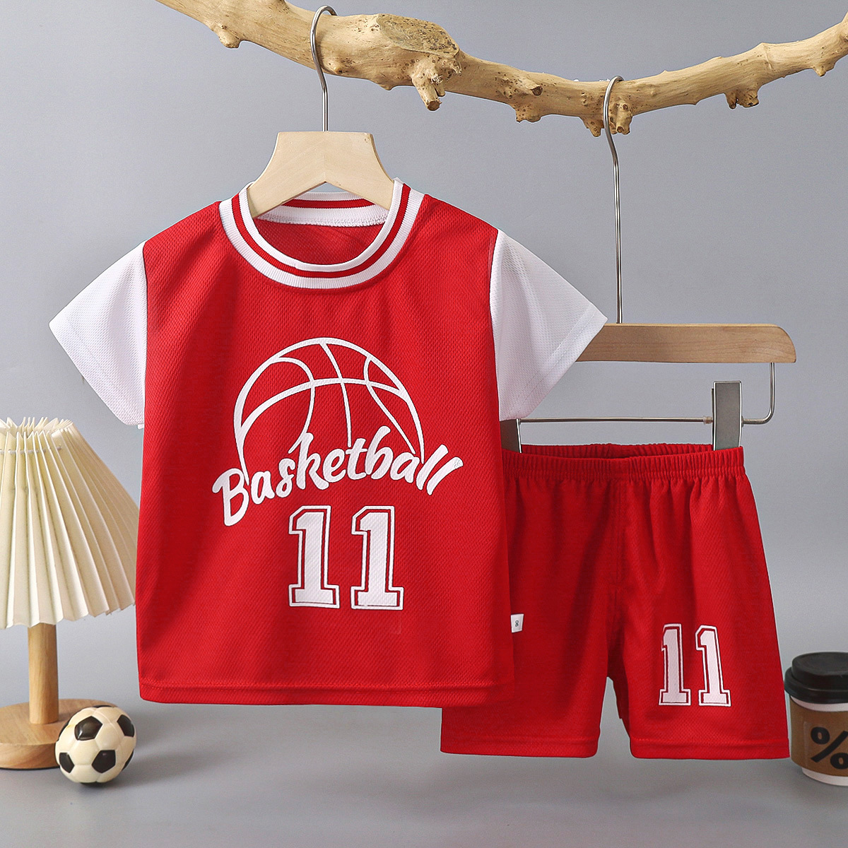 Red short sleeve suit