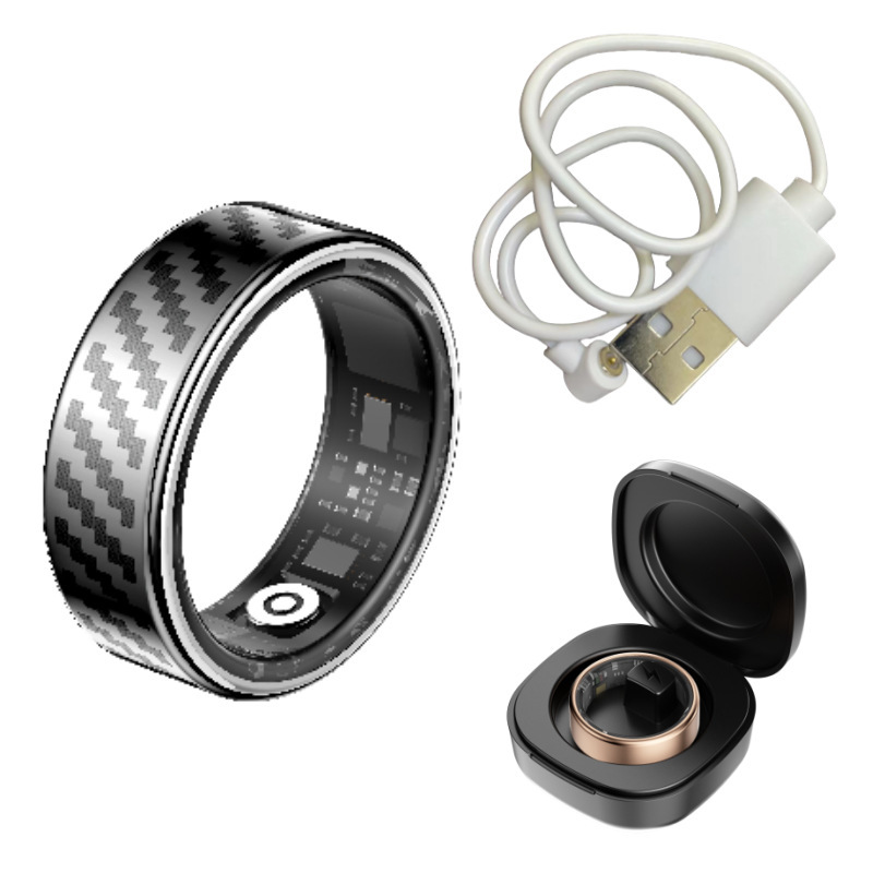 Motif Fibre de Carbone Argenté + Étui de Charge + Câble Magnétique