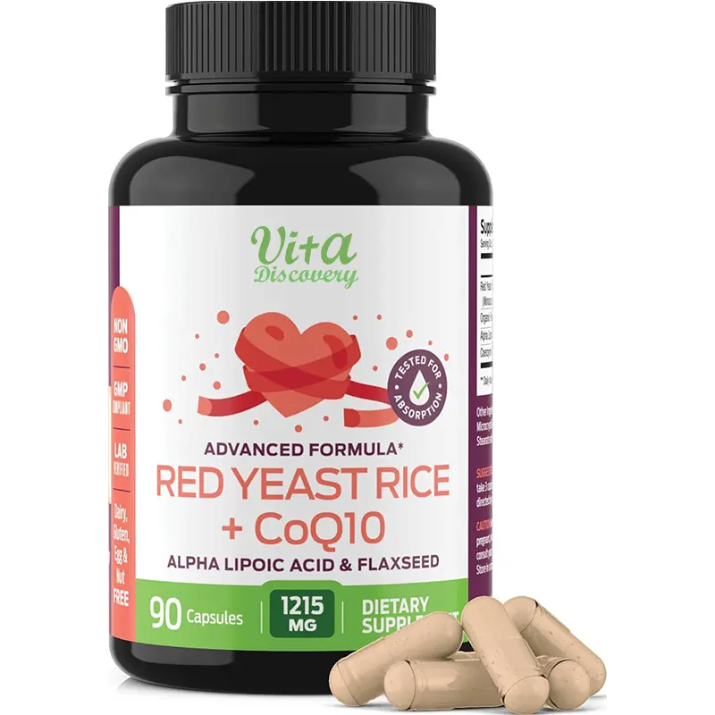 प्राकृतिक हृदय स्वास्थ्य अनुपूरक लाल खमीर चावल 1215 मिलीग्राम CoQ10 और कार्बनिक अलसी शाकाहारी कैप्सूल के साथ