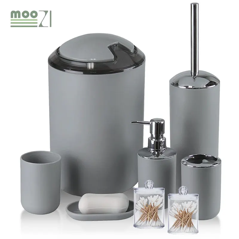 Chất lượng cao phong cách Châu Âu nhà vệ sinh Set 6 Piece khách sạn grey nhựa hiện đại phụ kiện phòng tắm Set Đối với trang chủ