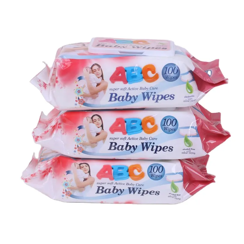 OEM Custom Logo Factory water baby wet wipes wholesale 80pcs 100pcs 120pcs non woven fabric abc baby wipes tissue wipes for baby