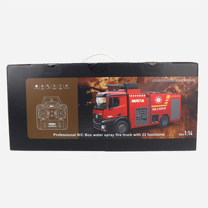1:14 22CH RC消防車リモコン消防車,ウォータースプレーライト付き音はしご2.4GHzシミュレーション車両