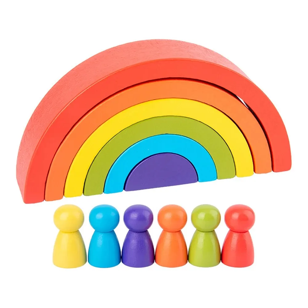 Blocs de construction, ensemble de jouets empilables, jouets pour enfants, blocs de construction créatifs arc-en-ciel empilage arc-en-ciel bois PVC unisexe 3C bois, bois