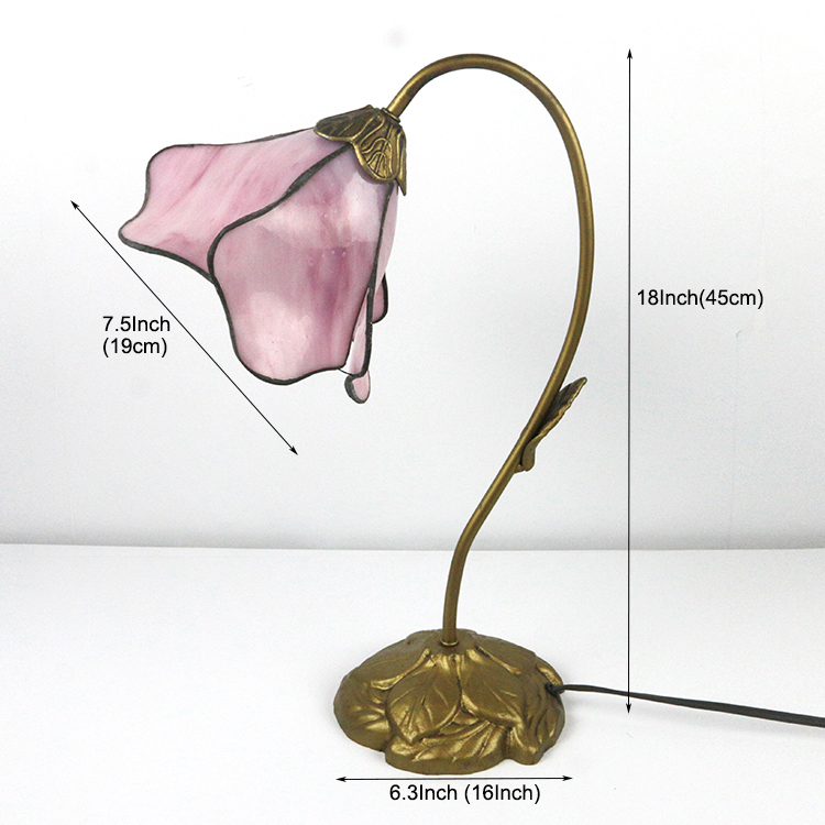 LongHuiJing Antique Tiffany style Table Lamps Stained Glass handmade Desk Lamp Pink Petal lampshade Custom made lights