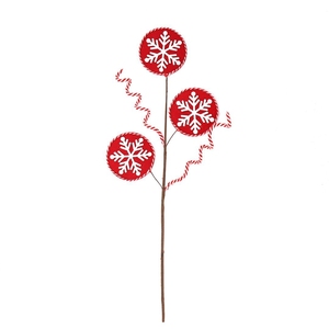 人造圆毡雪花图案采摘圣诞出生装饰红色茎高品质 - Product Image 1
