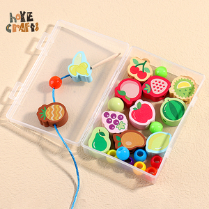 Educational Learning Fine Motor Skill Wooden Stringing Blocks Lacing Beads Game Cheap Gifts Kids Threading Wooden <strong>Toy</strong> - Product Image 1