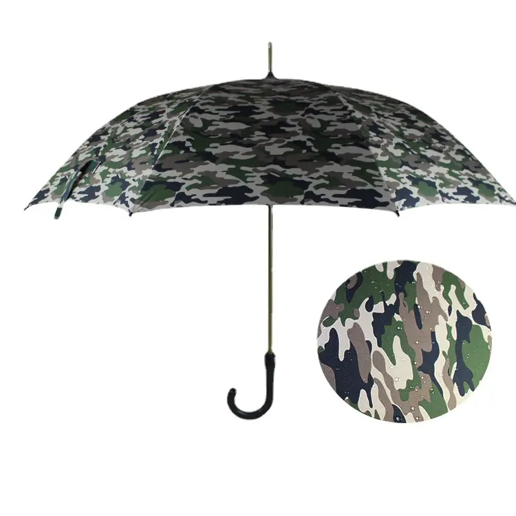 8K قماش التمويه العسكري معالجة مقاومة للأشعة فوق البنفسجية ، المطر والتألق المزدوج الغرض مظلة طويلة