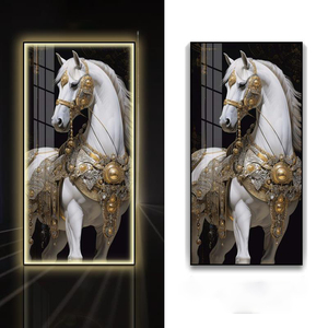 工場卸売フレーム北欧室内装飾高級モダンLEDライトクリスタル磁器5dダイヤモンド馬絵壁アート