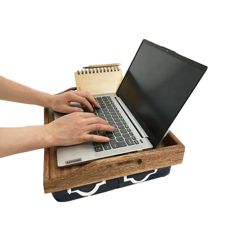 Soporte portátil de madera de nogal para ordenador portátil, bandeja de escritorio estable con almohada desmontable de madera de Acacia