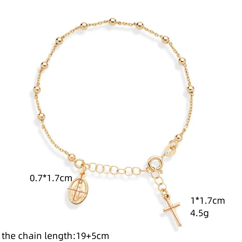 2024 Bán Buôn Thời Trang Tôn Giáo Mân Côi Trinh Nữ Maria Quyến Rũ Chéo Mặt Dây Chuyền Pulsera Hợp Kim Hạt Liên Kết Chuỗi Vòng Đeo Tay Cho Phụ Nữ Hàng Ngày