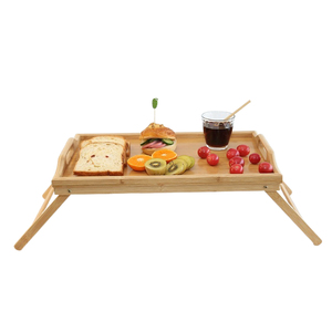 可重复使用的竹制食品托盘竹板竹制快餐托盘，带支架腿