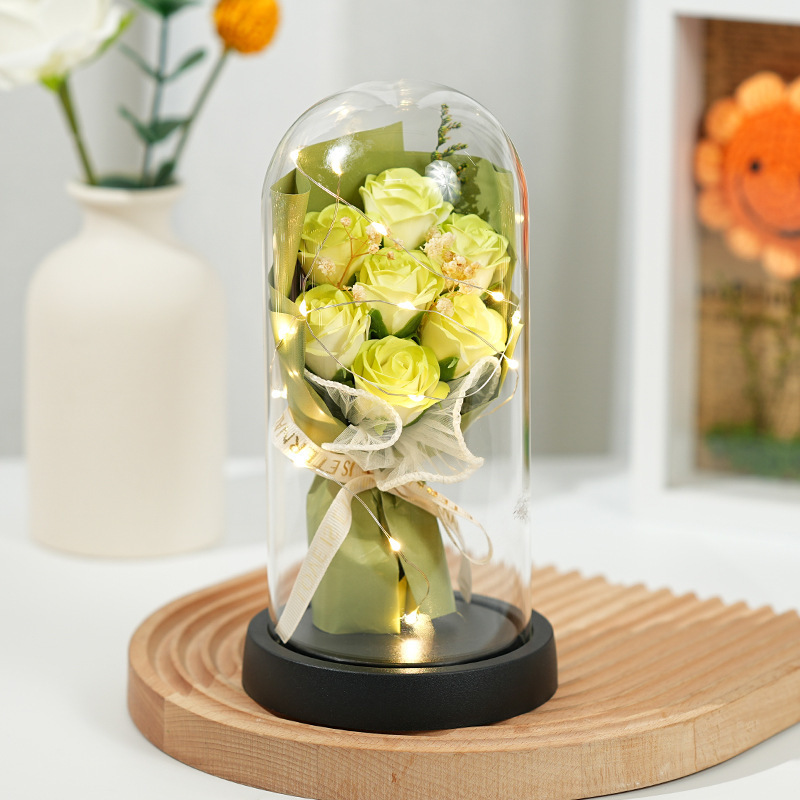 medium cover-mint tea 7 light string gift box-glass cover black