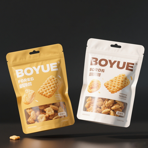 Tùy chỉnh sinh thái có thể tái chế Ziplock thực phẩm giấy kraft đứng lên túi phẳng bao bì cho bánh gạo phồng đồ ăn nhẹ - Product Image 1