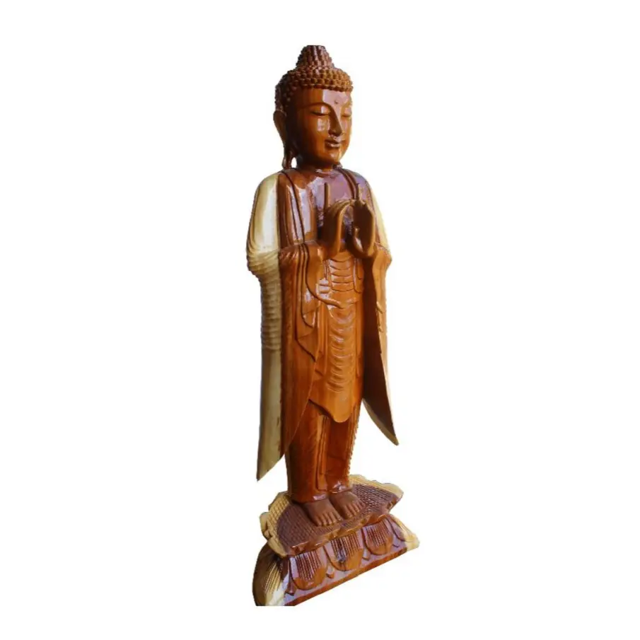 100% exportable hogar decorativo indonesio hecho a mano de madera Buda sereno estatua de arte y espiritualidad decoración del hogar artesanías