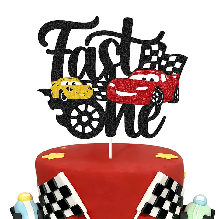 Cartoon Lightning Car Theme Birthday Cake Topper Car Racing Boy Birthday Baby Shower Cake Decoration Supplies