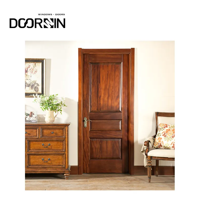 Manufacturers Customized Solid Africa Mahogany 3 Panel Design Solid Wood Interior Door