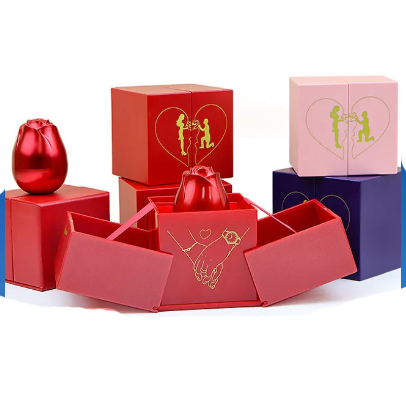 GR al por mayor rosa roja forma de manzana embalaje preservado joyería anillo colgante caja Día de San Valentín caja de acrílico caja de rosas preservadas