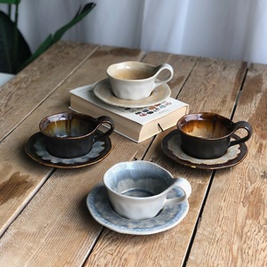 复古陶瓷日本咖啡杯套装早餐杯，带茶托拿铁咖啡杯和托盘套装
