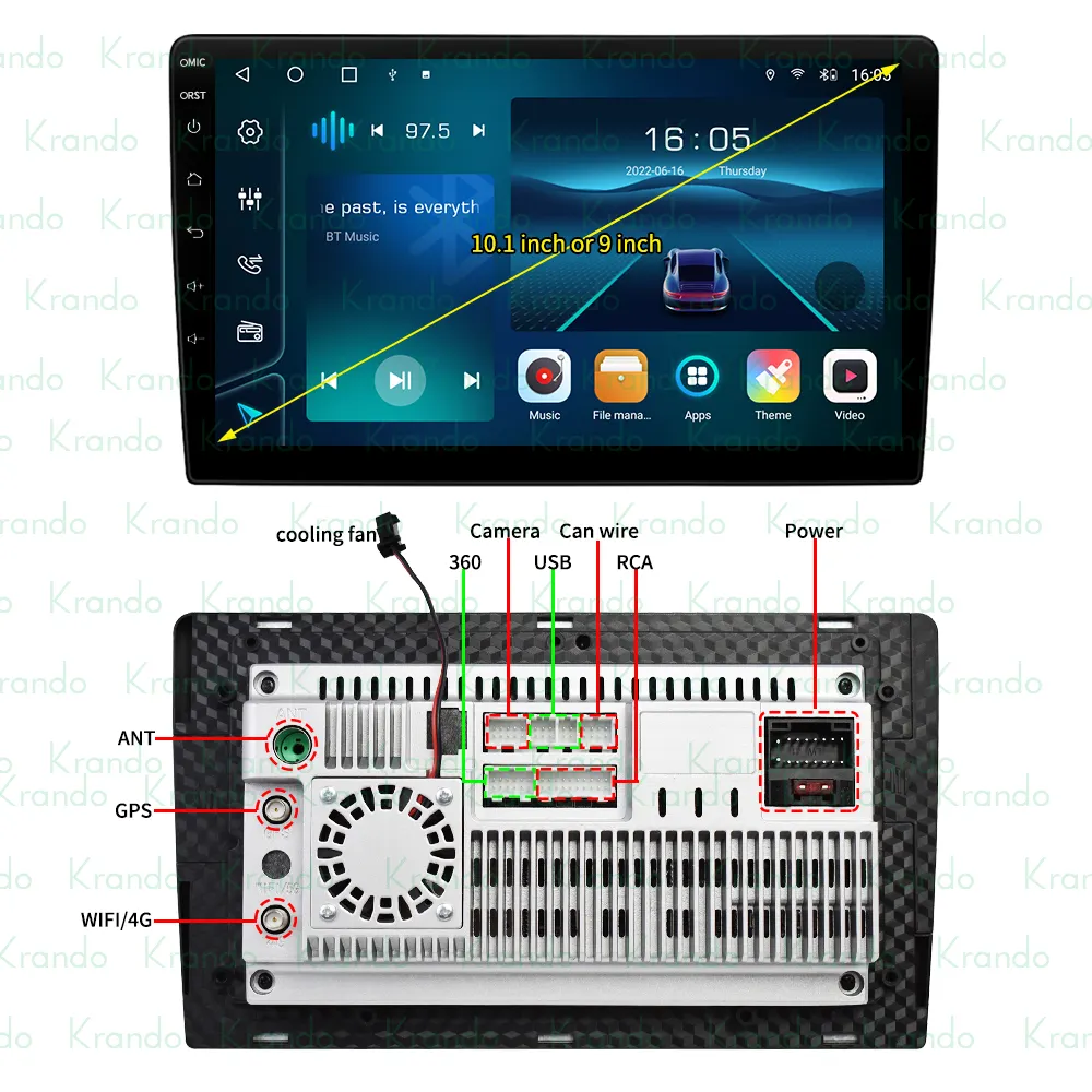 Krando 9" 10" Universal Android Autoradio Multimedia-DVD-Player Touchscreen Android Bildschirm T100 WLAN + RDS + Carplay