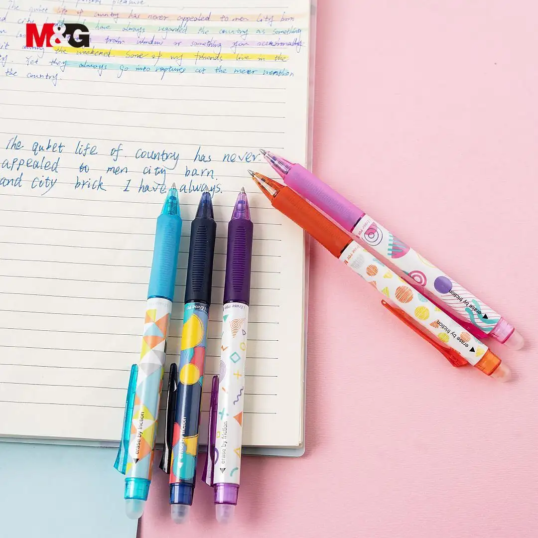 M&G Stationery Wholesale Price Comfortable Grip Dry Erase Heat Friction Erasable Ink Gel Ball Pens with Eraser