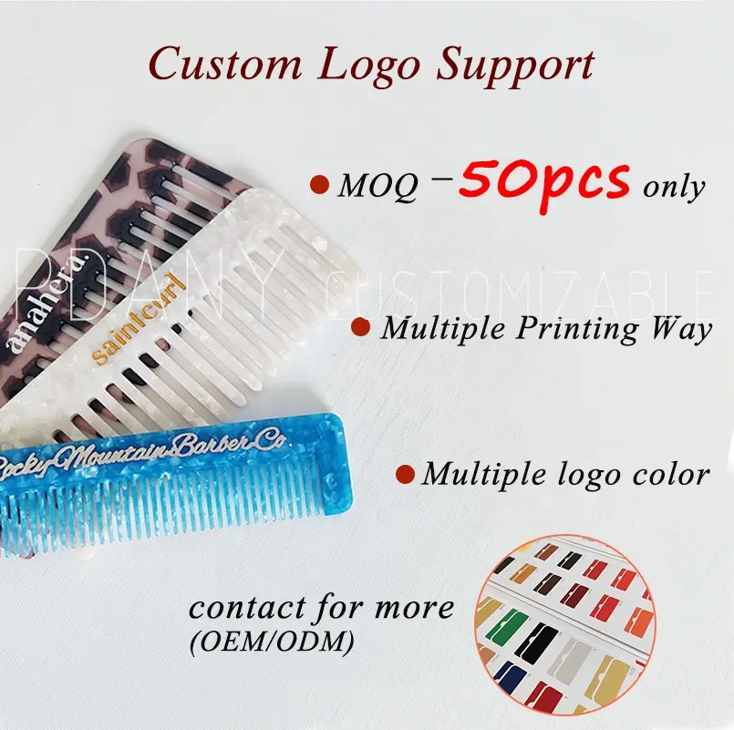 PDANY Hair Styling Detangle separing personalizzato Costom Braid acetato di cellulosa pettine a denti larghi con Logo personalizzato per donne nere