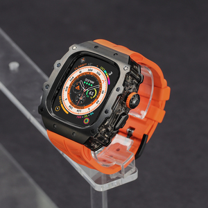 For <strong>Apple</strong> Watch Ultra 49mm Mod Kit Adjustable Breathable Fluororubber Strap Stainless Steel Case for <strong>Apple</strong> Watch 44/45mm - Product Image 2