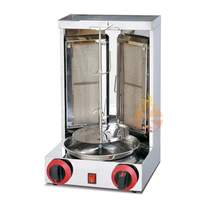 Suministro de fábrica, máquina de parrilla de pollo giratoria automática comercial de 2 quemadores de Gas Doner Shawarma a la venta